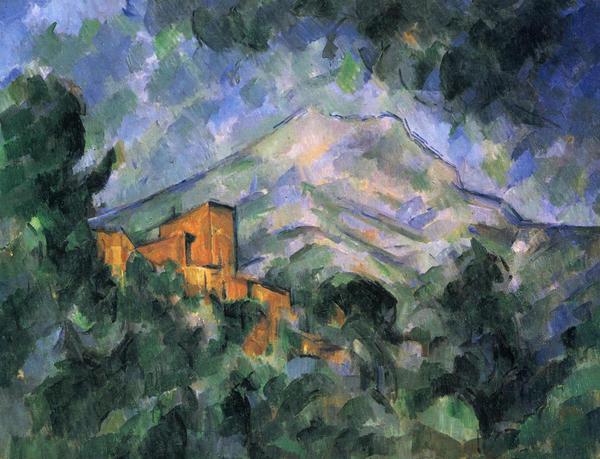 Montagne Sainte-Victoire and the Black Chateau. The painting by Paul Cezanne