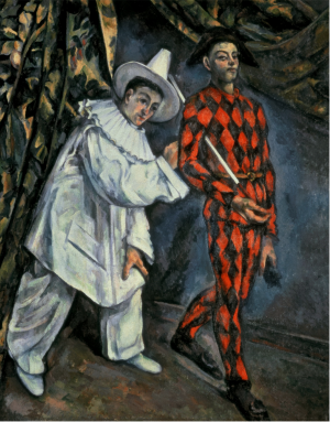 Paul Cezanne, Pierrot and Harlequin, Painting on canvas