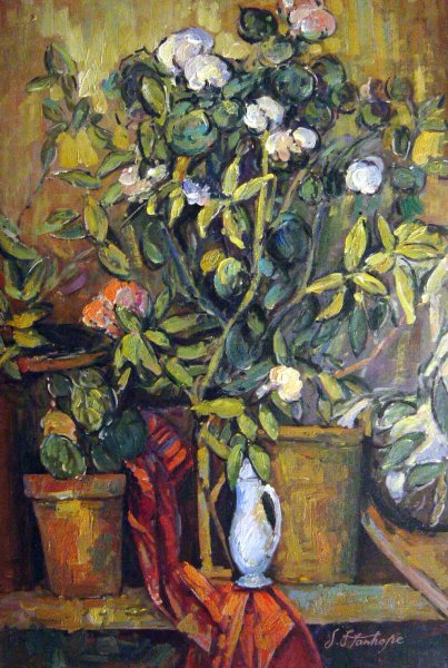 Potted Plants. The painting by Paul Cezanne