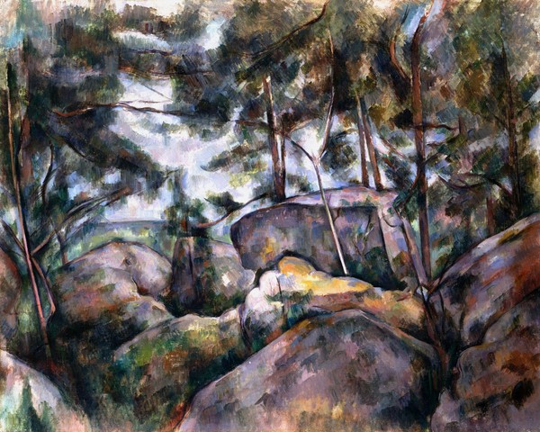 Rocks in the Forest. The painting by Paul Cezanne