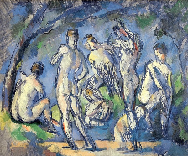 Seven Bathers. The painting by Paul Cezanne