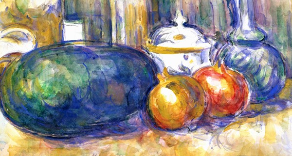 Still-Life with a Watermelon and Pomegranates. The painting by Paul Cezanne