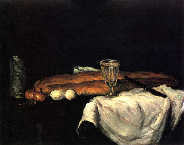 Still Life with Bread and Eggs. The painting by Paul Cezanne