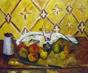 Paul Cezanne, Still Life With Fruits, Napkin And Milk Can, Painting on canvas