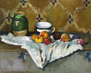 Paul Cezanne, Still Life with Jar, Cup, and Apples, Painting on canvas