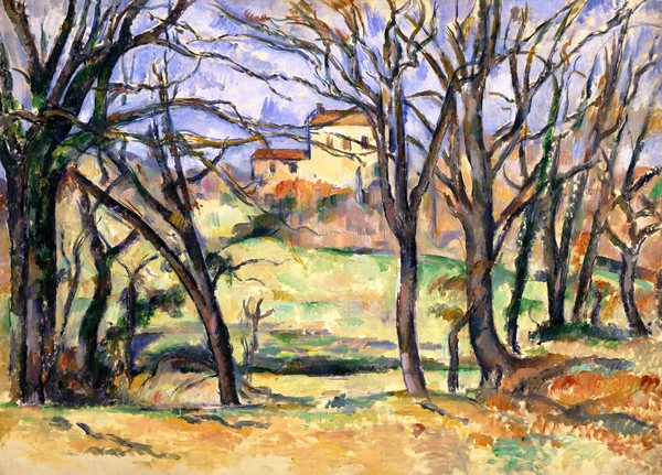 The Trees and Houses Near the Jas de Bouffan. The painting by Paul Cezanne