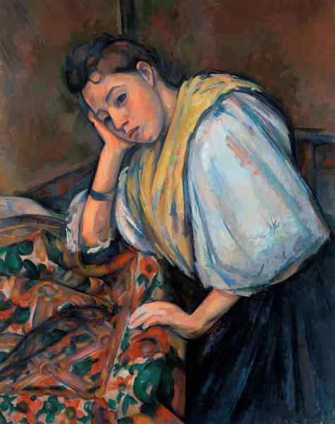 The Young Italian Woman at a Table. The painting by Paul Cezanne