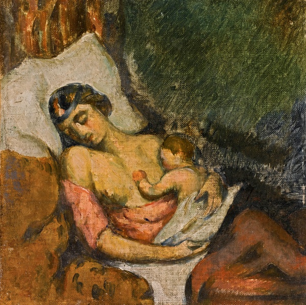 Woman Nursing her Child. The painting by Paul Cezanne