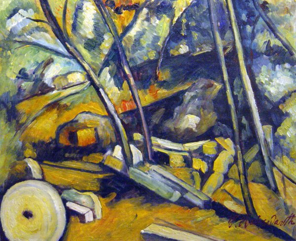 Woods With Millstone. The painting by Paul Cezanne
