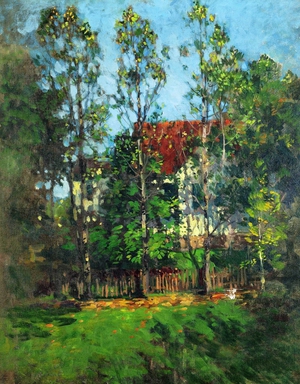 Paul Cornoyer, Red Roof in the Trees, Art Reproduction