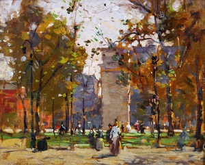 Paul Cornoyer, View of Washington Square, Painting on canvas