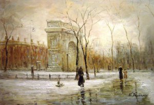 Paul Cornoyer, Winter In Washington Square, Painting on canvas