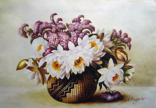 Flowers In An Indian Basket. The painting by Paul De Longpre