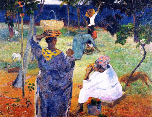 Among the Mangos at Martinique. The painting by Paul Gauguin