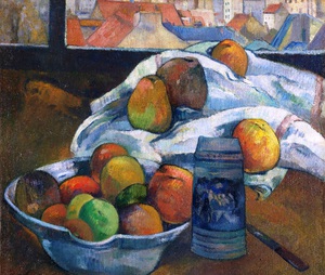 Famous paintings of Still Life: Bowl of Fruit and Tankard before a Window