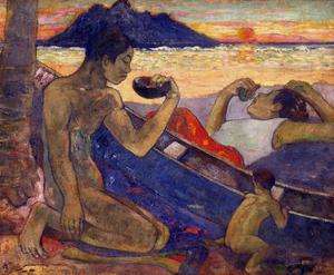 Famous paintings of Nudes: Canoe, Tahitian Family (Te Vaa)