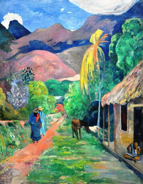 Street in Tahiti . The painting by Paul Gauguin