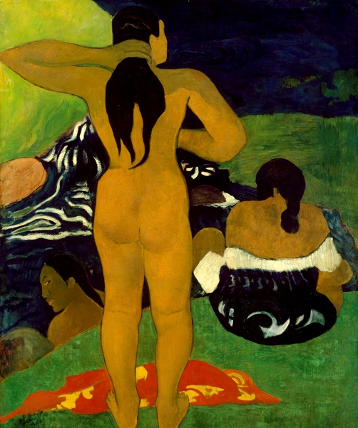 Tahitian Women Bathing. The painting by Paul Gauguin
