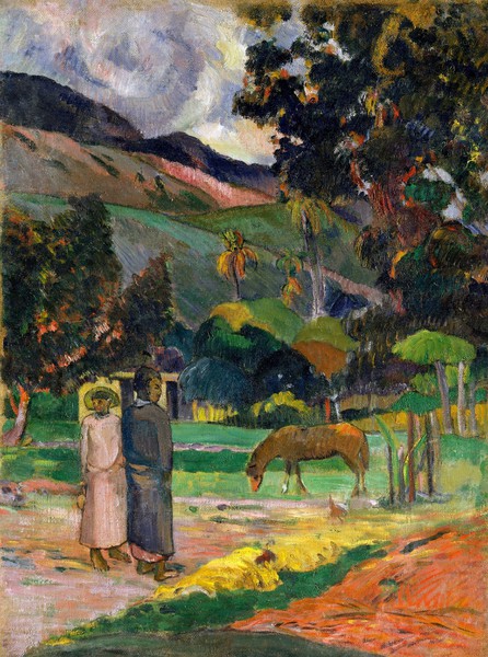The Tahitian Landscape. The painting by Paul Gauguin