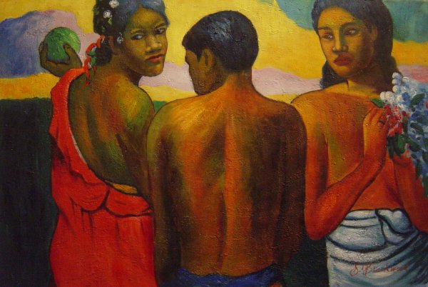 Three Tahatians. The painting by Paul Gauguin