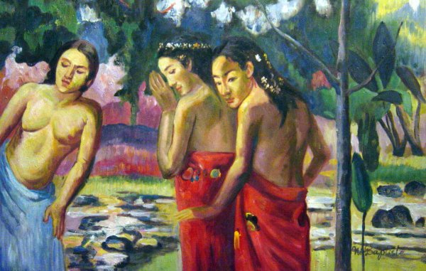 Three Tahitian Women. The painting by Paul Gauguin