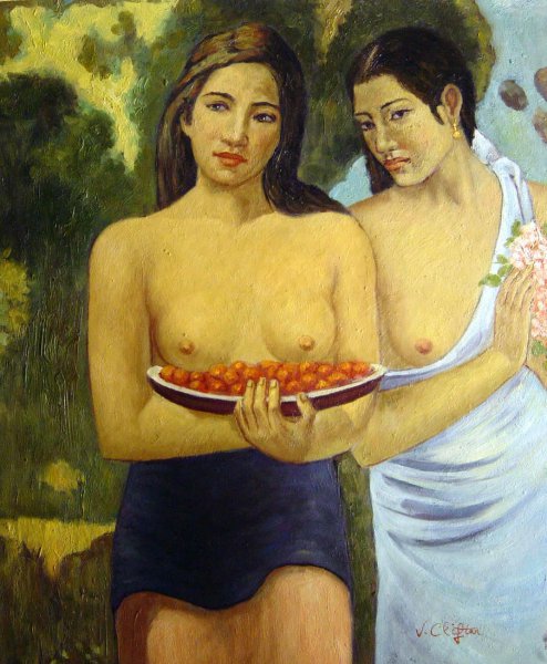 Two Tahitian Women. The painting by Paul Gauguin