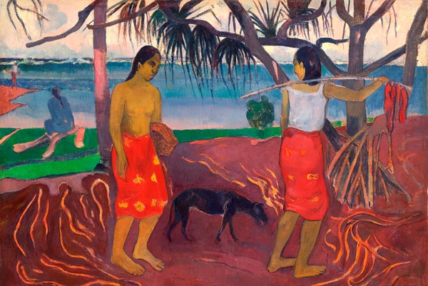 Under the Pandanus (I Raro te Oviri). The painting by Paul Gauguin