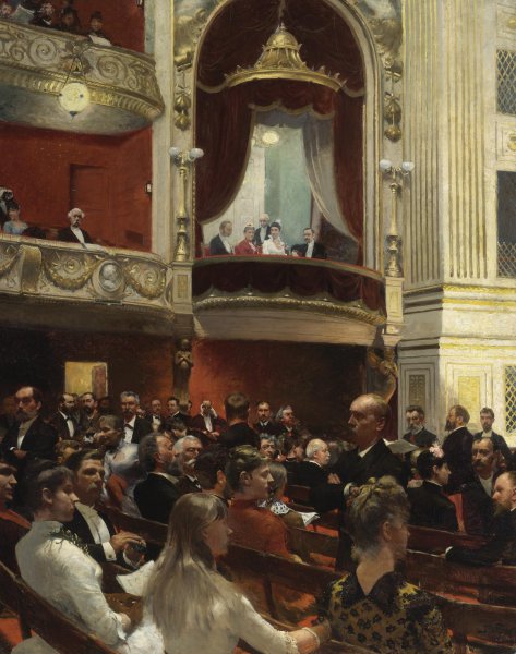 A Evening at the Royal Theatre, Copenhagen, 1887. The painting by Paul Gustave Fischer