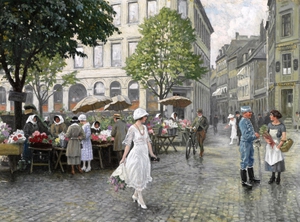 Paul Gustave Fischer, A Hojbro Plads, Copenhagen, 1921, Art Reproduction