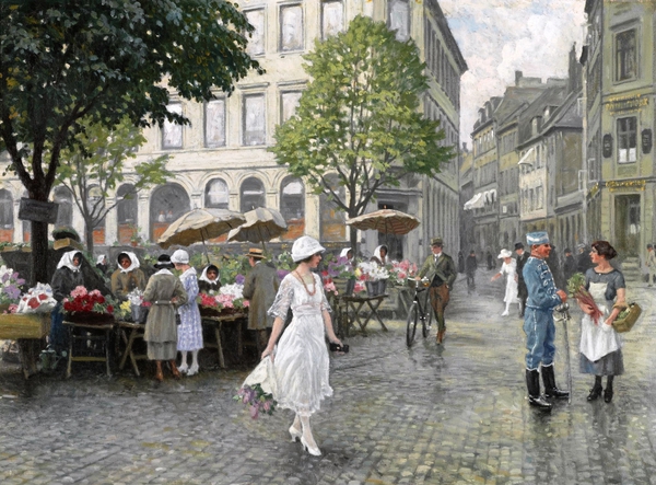A Hojbro Plads, Copenhagen, 1921. The painting by Paul Gustave Fischer