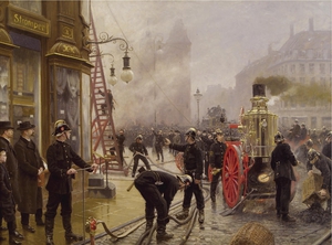 Paul Gustave Fischer, Fire on Kultorvet, Copenhagen, 1900, Painting on canvas