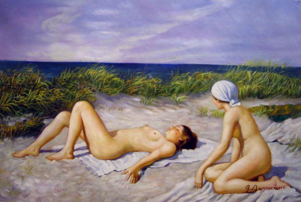 Sunbathing In The Dunes. The painting by Paul Gustave Fischer