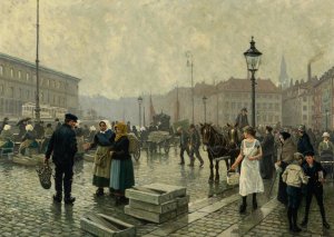 Paul Gustave Fischer, The Fish Market at Gammelstrand, Copenhagen, 1919, Painting on canvas
