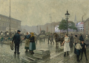 Paul Gustave Fischer, The Fish Market at Gammelstrand, Copenhagen, 1919, Painting on canvas