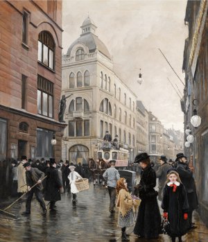 Paul Gustave Fischer, View of Stroget, Copenhagen, 1901, Painting on canvas