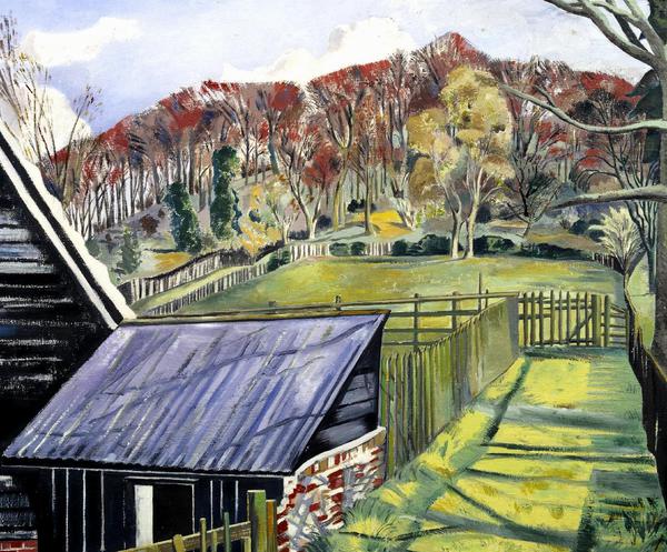 Behind the Inn, 1919. The painting by Paul Nash