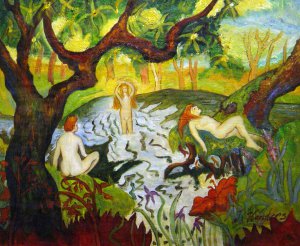 Three Bathers With Irises, Paul Ranson, Art Paintings