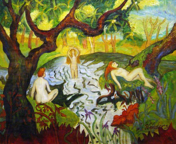 Three Bathers With Irises. The painting by Paul Ranson
