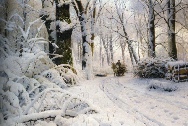 A Breathtaking Forest in Winter, 1915. The painting by Peder Mork Monsted
