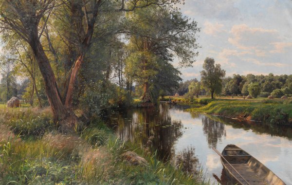 A Summer Landscape with River Floodplain, 1911. The painting by Peder Mork Monsted