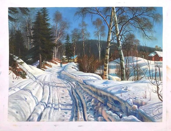 A Sunlit Winter Landscape, 1919 Oil Painting Reproduction