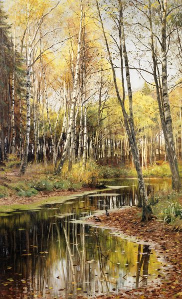 Autumn in the Birchwood, 1903. The painting by Peder Mork Monsted