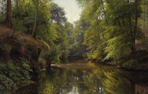 Peder Mork Monsted, Skovbevoksede River Landscape, 1913, Art Reproduction