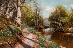 Peder Mork Monsted, Spring Landscape with Water, 1909, Painting on canvas