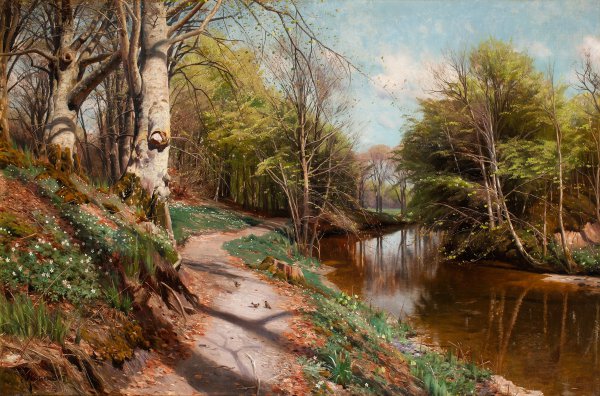 Spring Landscape with Water, 1909. The painting by Peder Mork Monsted