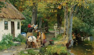 Peder Mork Monsted, Washing Day, 1883, Art Reproduction