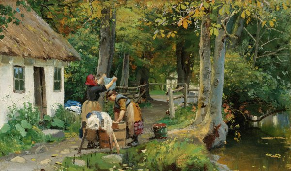 Washing Day, 1883. The painting by Peder Mork Monsted