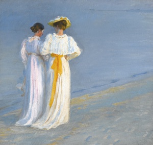 Peder Severin Kroyer, Anna Ancher and Marie Kroyer on the Beach at Skagen, Painting on canvas