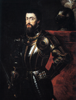 Famous paintings of Men: Charles V in Armour - after Titian