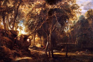 Peter Paul Rubens, Forest at Dawn with a Deer Hunt, Art Reproduction